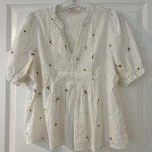 Ana A.N.A. Small Petite Cottagecore Blouse Floral Flower Top Bell Sleeves